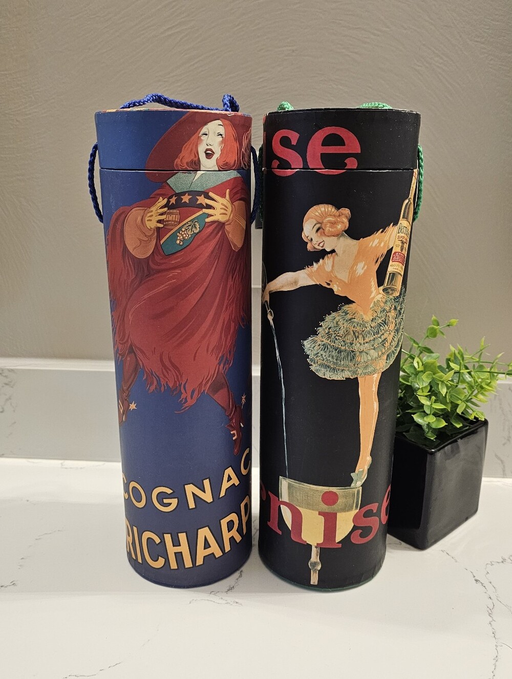 Art Deco Wine Gift Tubes in Blue and Black